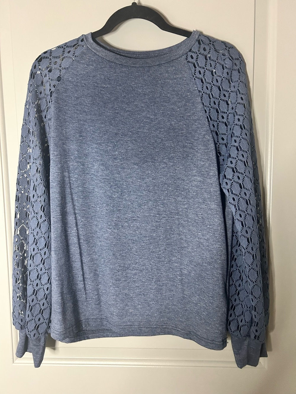 Blue Boho Crochet-Sleeve t-shirt.